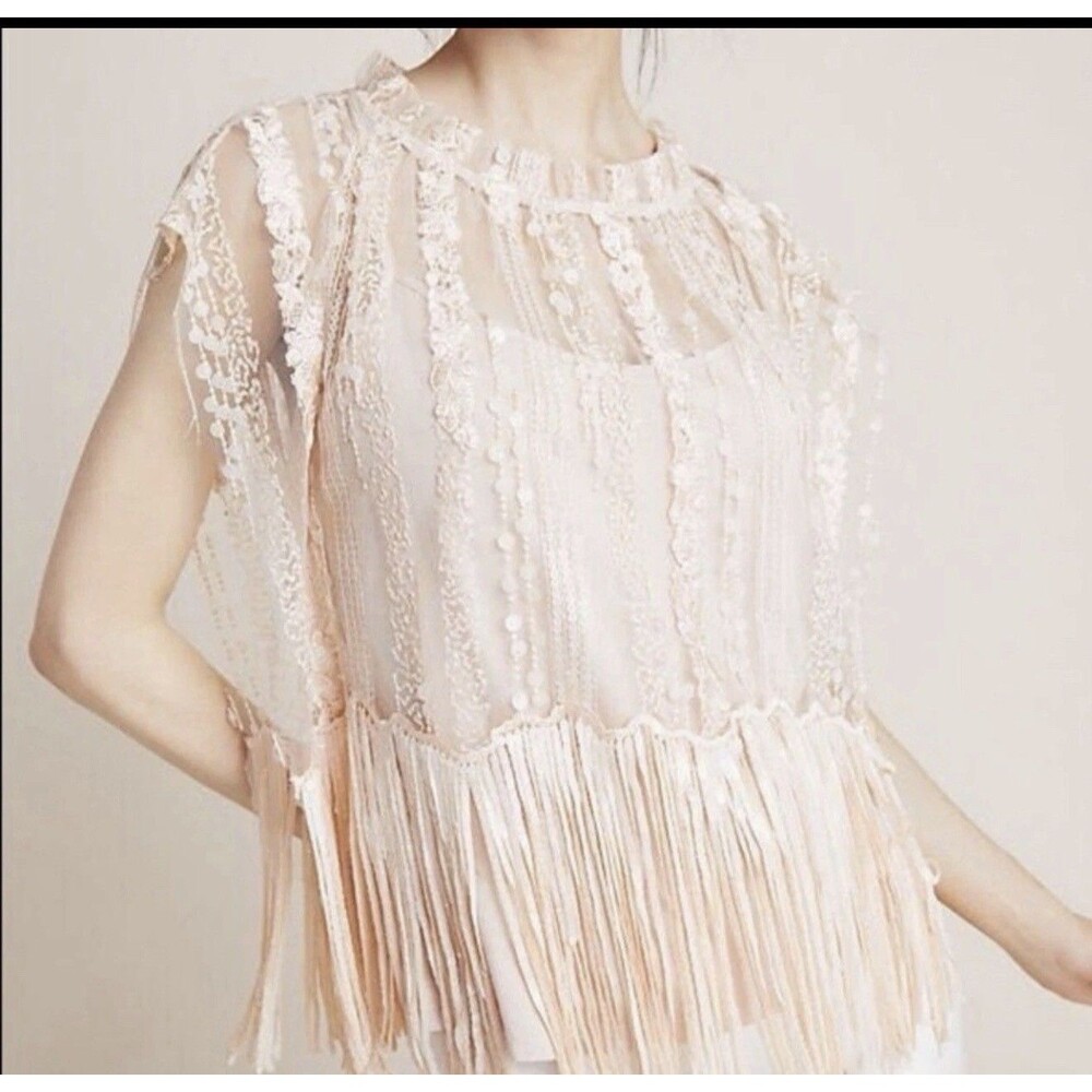 Anthropologie Eva Franco Cici Beaded Peach Fringe Top Size XL. Retail  $138